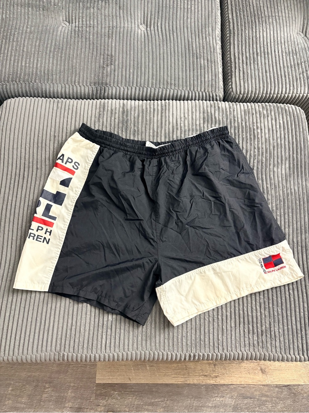 Ralph Lauren chaps Black and Cream Panel Swim Trunks men’s Xl